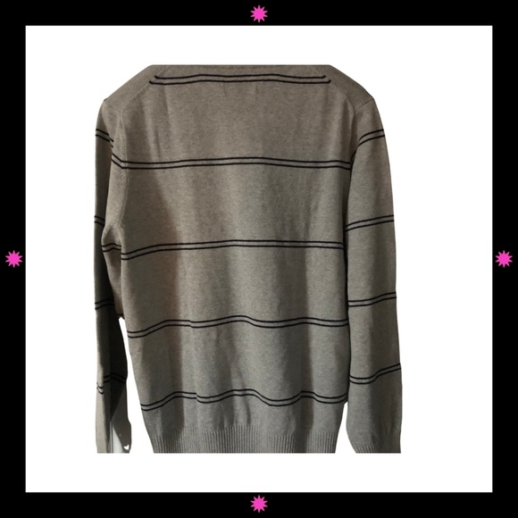 MEN'S GRAY SWEATER WITH NAVY BLUE THIN STRIPES BY TOMMY HILFIGER LARGE - Picture 2 of 9